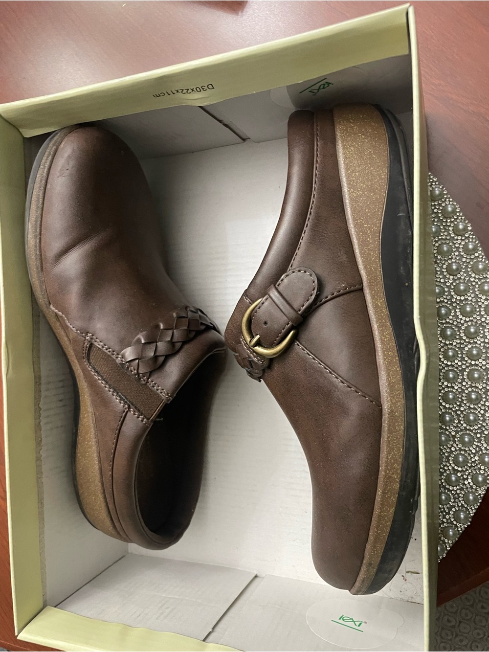Women’s Brown Slip-On Casual Leather Shoes with Buckle